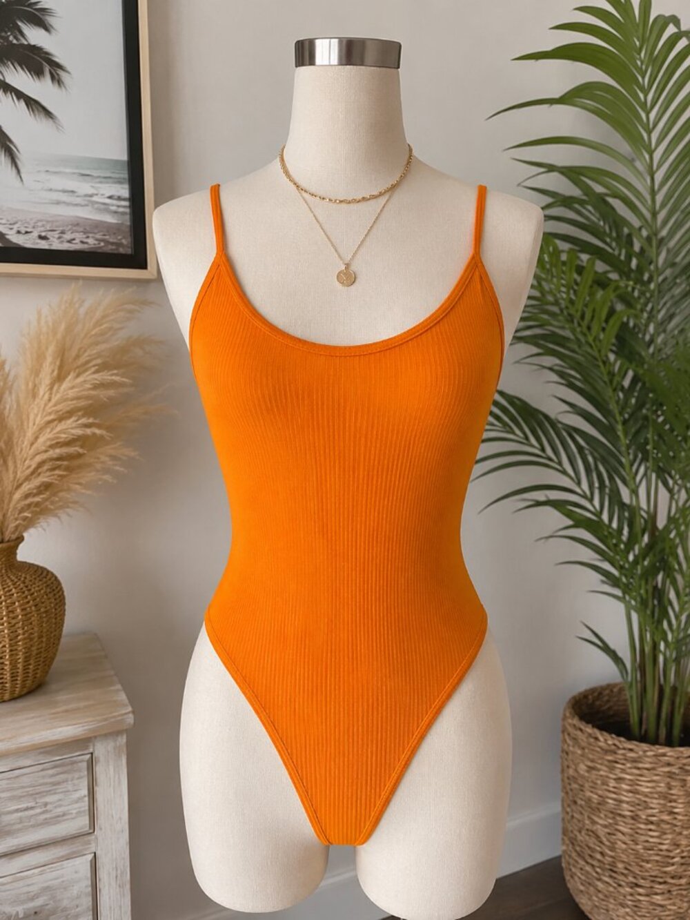 Orange Ribbed Bodysuit